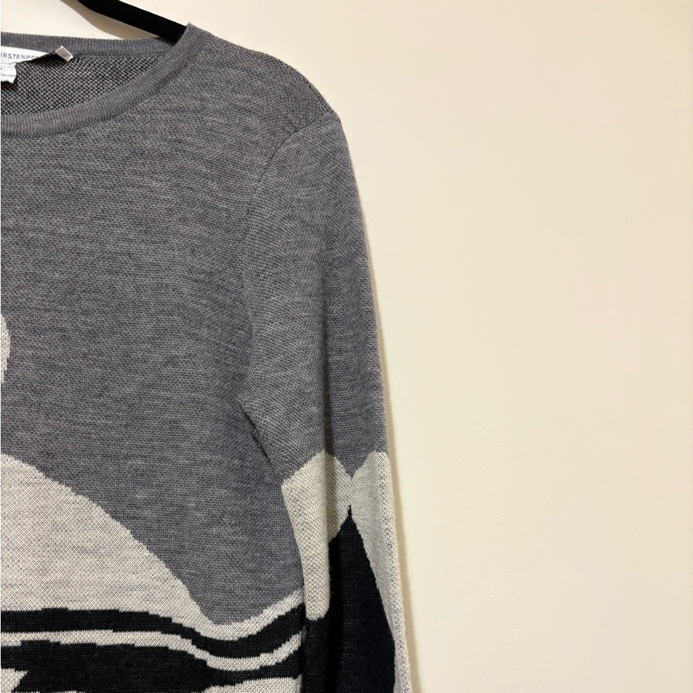 Diane Von Furstenberg Gray and Black Long Sleeve Dress Size M Wool - Picture 4 of 13